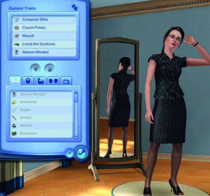 Figure 2: A Sim demonstrating the
“Absent-Minded” trait (The Sims 3)